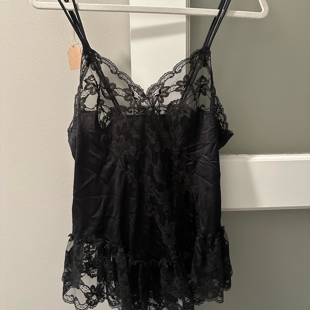 Black lace and satin tank top